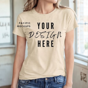 Gildan 64000 Sand Shirt Mockup Clothing Mock Up 3001 Tan T-shirt Mockup Beige Shirt Mock up Tan Shirt Template