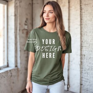 Bella Canvas 3001 Military Green Tshirt Mockup Clothing Mock Up 3001 Green T-shirt Mockup Green Shirt Mock up Military Green Shirt Template