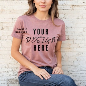 Bella Canvas 3001 Heather Mauve Tshirt Mockup Clothing Mock Up 3001 Mauve T-shirt Mockup T-Shirt Model for Mockups Mauve Shirt Template