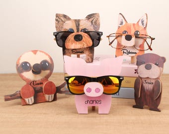 Personalized Wooden Animal Eyeglasses Stand,Engraved Animal Glasses Frame,Animal Glasses Holder,Cute Home Office Decor,Gift for friends