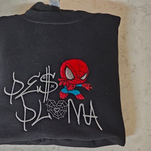 Peso Pluma Spiderman Crewneck Embroidered Sweatshirt | Marvel | Doble P | T-Shirt |Custom Made