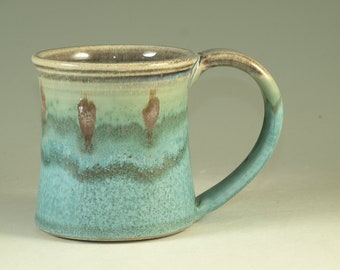 Coffee Mug Cup ,large ceramic handmade mugs with large Handle, turquoise,  wheel thown (12oz) -- Perfect Hot & Chocolate by Hodaka Hasebe