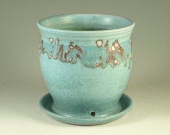 Pottery planter in turquoise glaze, flower, herb plant stoneware