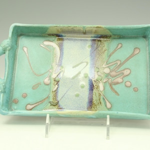 Rectangular Serving tray in Turquoise handmade stoneware pottery cheese and cracker tray