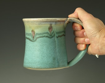 Coffee Mug Cup ,large ceramic handmade mug with large Handle, turquoise,  wheel thown (20oz) -- Perfect Hot & Chocolate