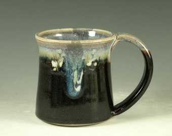 Small pottery Mug (12oz) in tenmoku black glaze - great morning coffee mugs