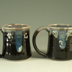 Pair of Small pottery Mugs 12oz in tenmoku black glaze great morning coffee mugs zdjęcie 2