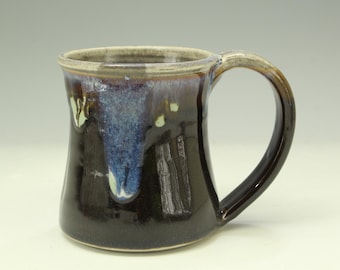 Taza grande de cerámica (20 oz) con esmalte negro tenmoku: ideal para tomar café por la mañana o como regalo para el Día del Padre.