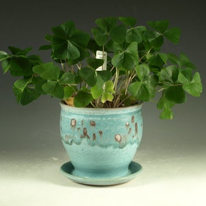 Pottery planter in turquoise glaze, flower, herb plant stoneware