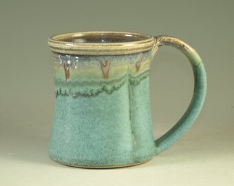 Coffee Mug Cup ,large ceramic handmade mug with large Handle, turquoise,  wheel thown (20oz) -- Perfect Hot & Chocolate