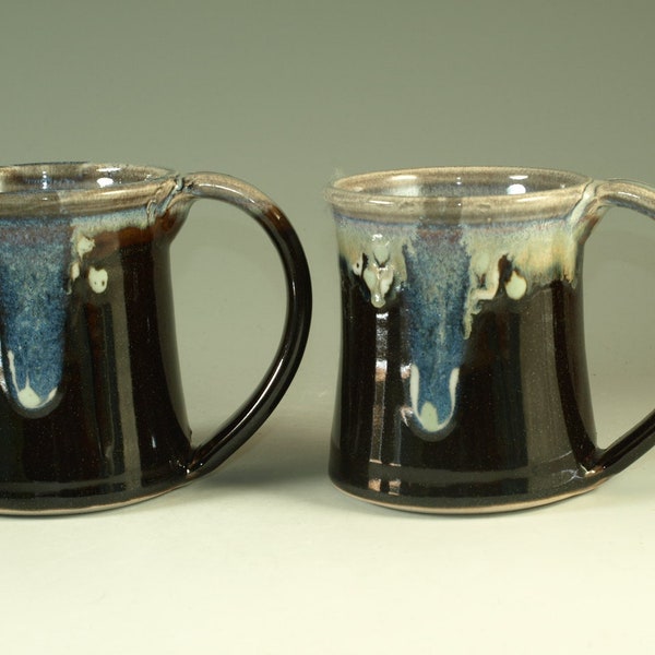 Pair of Coffee Mugs Cup ,large ceramic mugs with large Handle, tenmoku black,  wheel thown (20oz) -- Perfect Hot & Chocolate