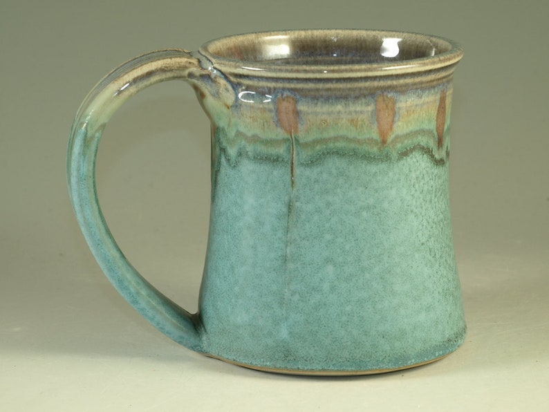 Coffee Mug Cup ,large ceramic handmade mug with large Handle, turquoise, wheel thown 20oz Perfect Hot & Chocolate image 2