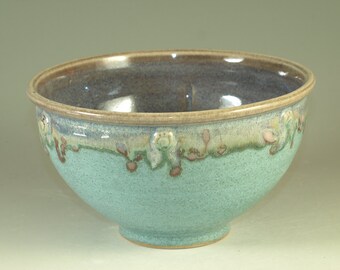 4 cups Stoneware pottery bowl ,  turquoise aqua handmade