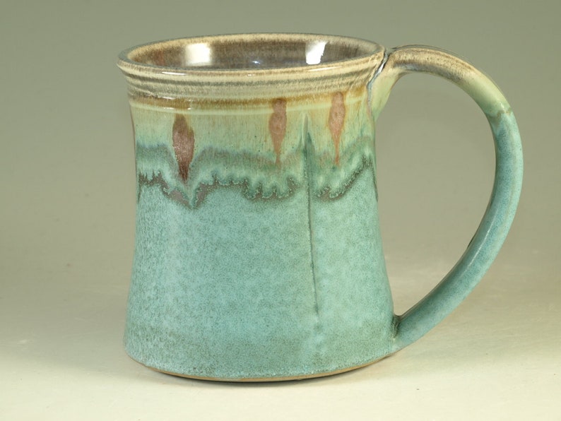 Coffee Mug Cup ,large ceramic handmade mug with large Handle, turquoise, wheel thown 20oz Perfect Hot & Chocolate image 1