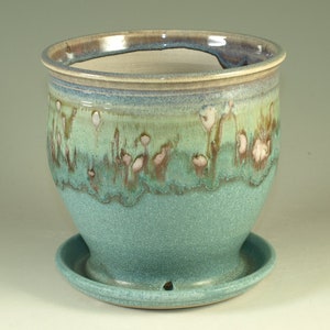 Pottery planter in turquoise glaze, flower, herb planter stoneware