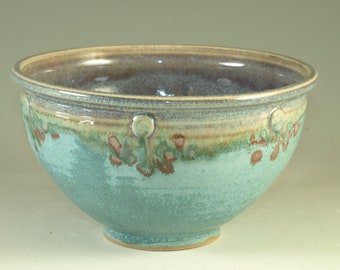 Cuenco de cerámica de gres tamaño 4 tazas, agua turquesa hecho a mano