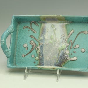 Rectangular Serving tray in Turquoise handmade stoneware pottery cheese and cracker tray