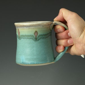 Ceramic mug with large Handle, turquoise, wheel thown (12oz)