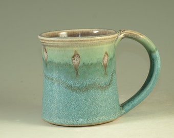 Ceramic mug with large Handle, turquoise, wheel thown (12oz)