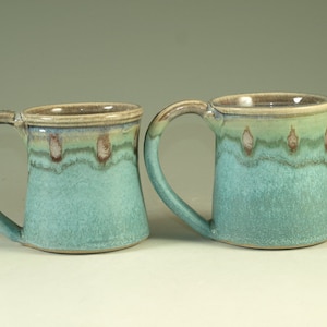 A Pair of Pottery Mug 12oz in turquoise glaze large handle stoneware image 2