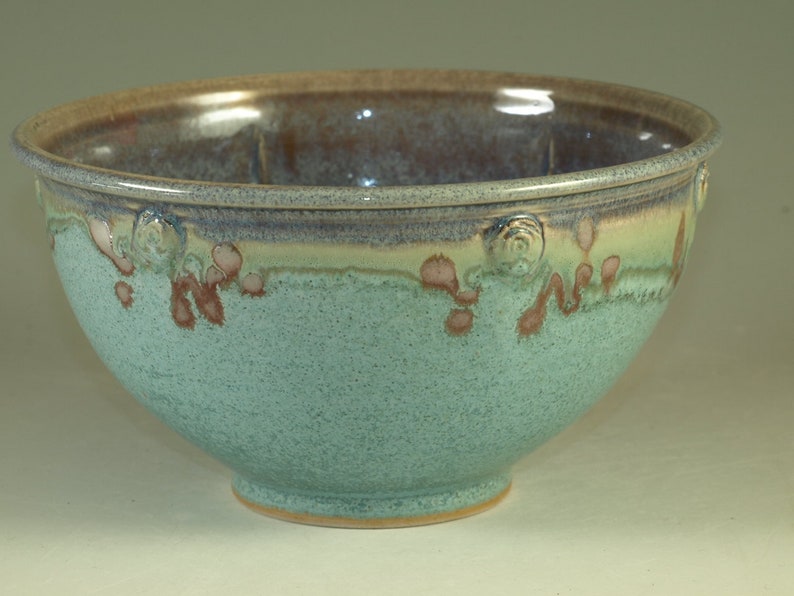 4 cups Stoneware pottery bowl , turquoise aqua handmade image 2