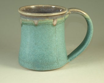 Coffee Mug Cup ,large ceramic handmade mug with large Handle, turquoise,  wheel thown (20oz) -- Perfect Hot & Chocolate