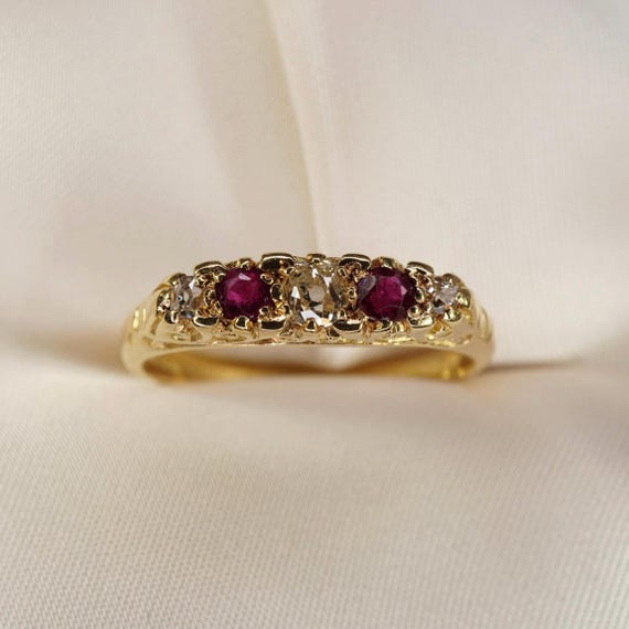 18CT Ruby and old cut diamond ring - image 1