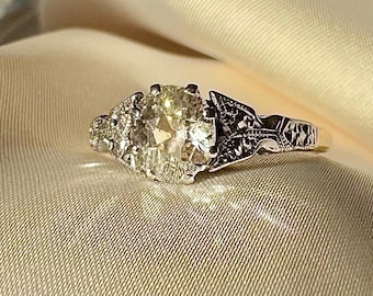 Antique 18CT platinum old cut diamond solitaire handmade ring