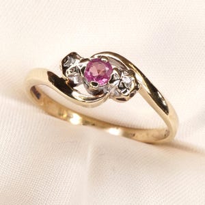 Vintage 9CT rubin- och diamantring