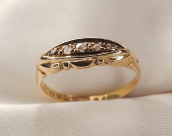 18CT antique old cut diamond boat ring