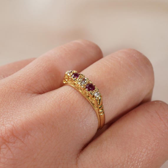 18CT Ruby and old cut diamond ring - image 8