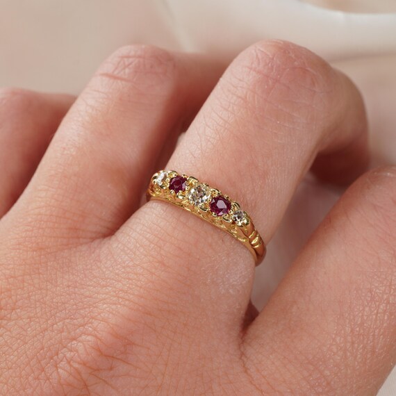 18CT Ruby and old cut diamond ring - image 7