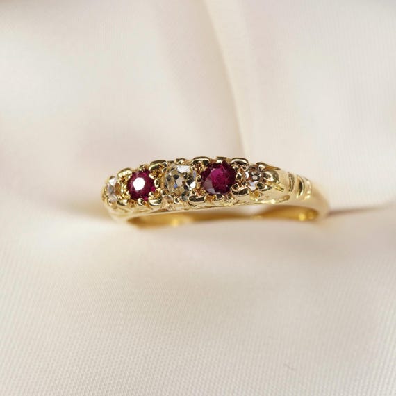 18CT Ruby and old cut diamond ring - image 2