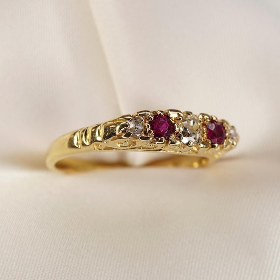 18CT Ruby and old cut diamond ring - image 3