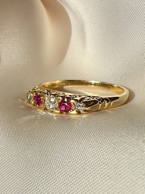 18CT Ruby and old cut diamond ring - image 5