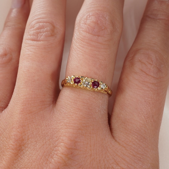 18CT Ruby and old cut diamond ring - image 6