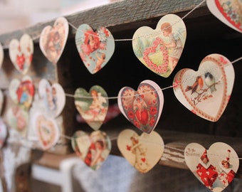 Valentines day decor, Farmhouse valentine decor, Vintage Valentine decor, Primitive Valentine decor, Valentine garland, Heart garland