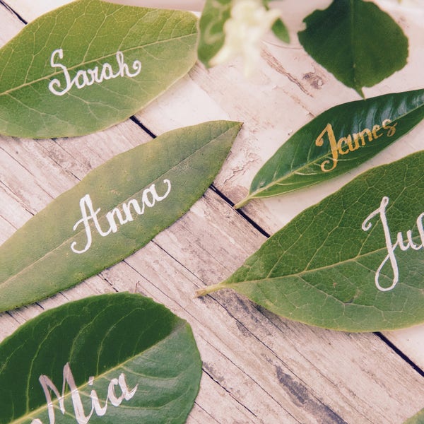 Place cards, Wedding place cards, Place cards leaf, Place cards calligraphy, Name cards, Place cards names, Seating cards, Green wedding