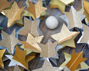 Christmas decor, Holiday decor, Modern Christmas, New Years Eve, star garland, gold garland, Modern holiday decor, Gold stars decor