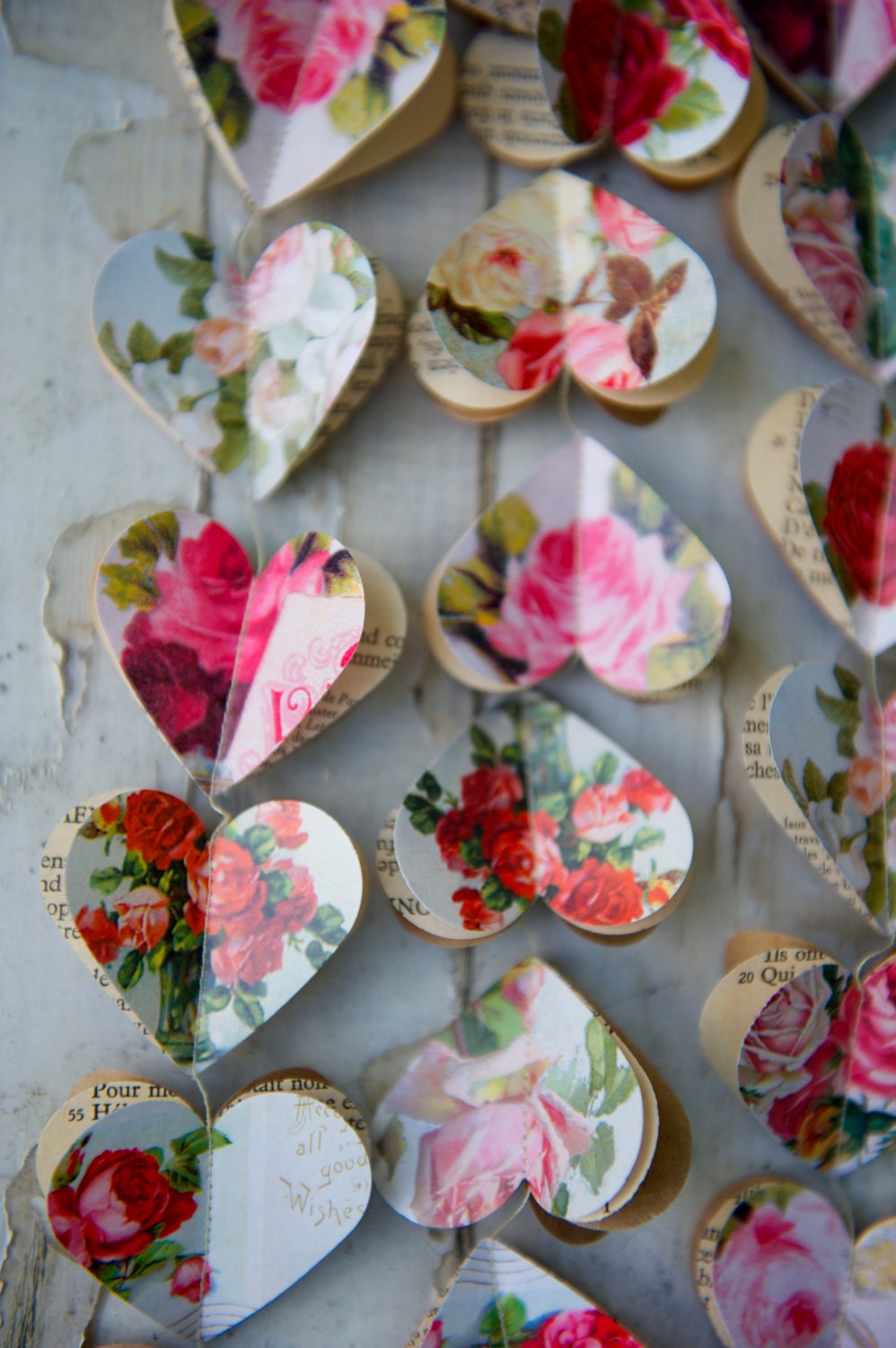 Decorations Noel, Guirlande Noel Rouge, Gurilande Florale, en Papier, Guirande Coeur,