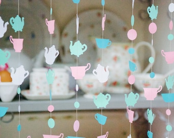 Tea party decorations, tea party bridal shower, Alice in wonderland decorations, tea party garland, tea party birthday, tea party favors