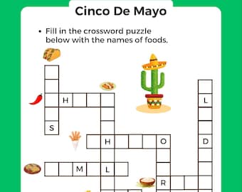 Actividad infantil del Cinco de Mayo: Crucigrama imprimible / Hoja de trabajo educativa y divertida para niños / Descarga instantánea