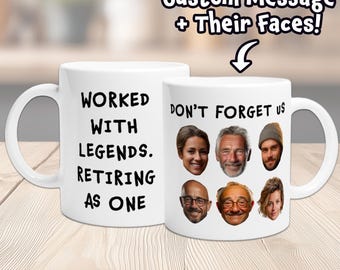Funny Face Retirement Coffee Mug: Personalised Colleague Leaving Gift | Worked With Legends. Retiring As One