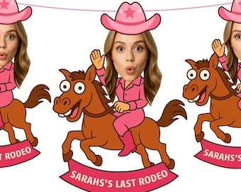 Personalised Hen Do Banner - Funny Cowgirl Last Rodeo Wedding Party Photo Decoration