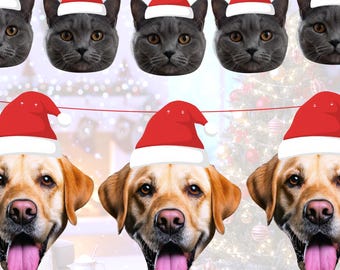 Personalised Pet Christmas Banner | Custom Santa Hat Photo Garland