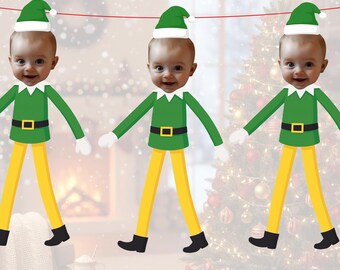 Personalised Elf Photo Christmas Banner | Custom Family Decoration
