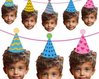Custom Photo Birthday Banner: Personalised Party Hat Bunting