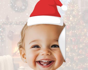 Personalised Christmas Labels | Custom Santa Hat Stickers | Xmas Present 2025 Photo | Children Friends Family