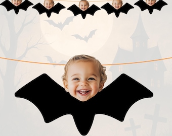Personalised Bat Halloween Bunting: Custom Photo Banner