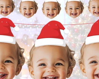 Personalised Santa Hat Christmas Banner | Custom Xmas Decorations 2025 Photo Garland  | Fun Home Family Children Pets Bunting